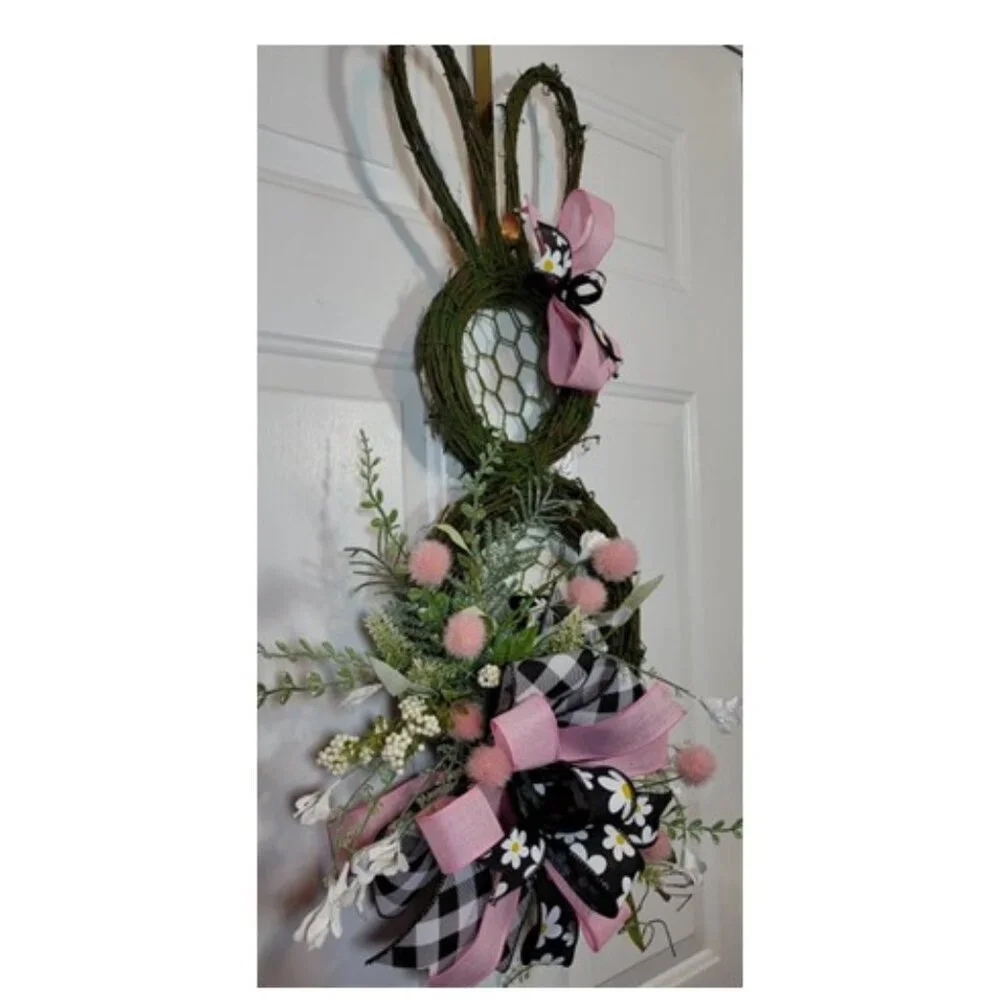 Mossy Grapevine Bunny Wreath, Mossy Rabbit Wreath,‎ Spring Easter Bunny Wreath